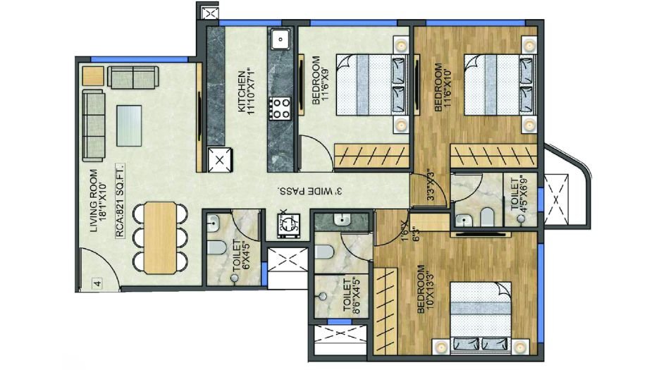Modis-Rashmi-Signature-Floor-Plan-GH1-3 BHK-821Sqft